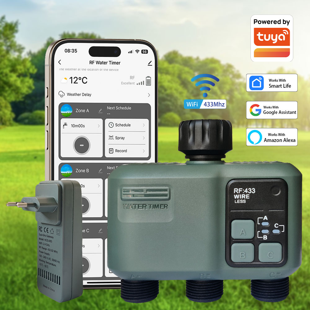 Wifi Smart Plug - Tuya Wifi+RF433 3-outlet Water Timer Garden